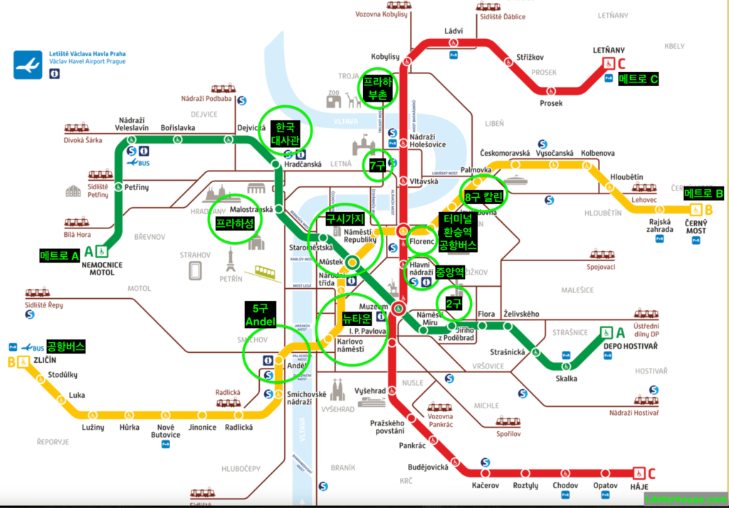 프라하 지도-트램-지하철-노선